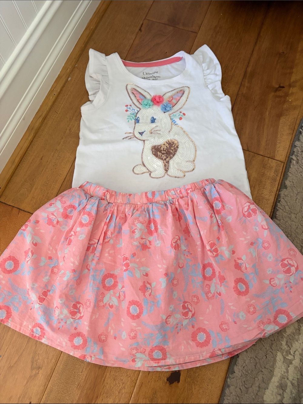 Catherine Malandrino White Top & Pink Floral Skirt Girls Matching Set